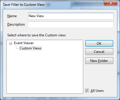 Administrative Events Custom View Filter